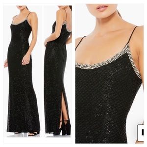 MAC DUGGAL Lattice Bead Sheath Gown black
